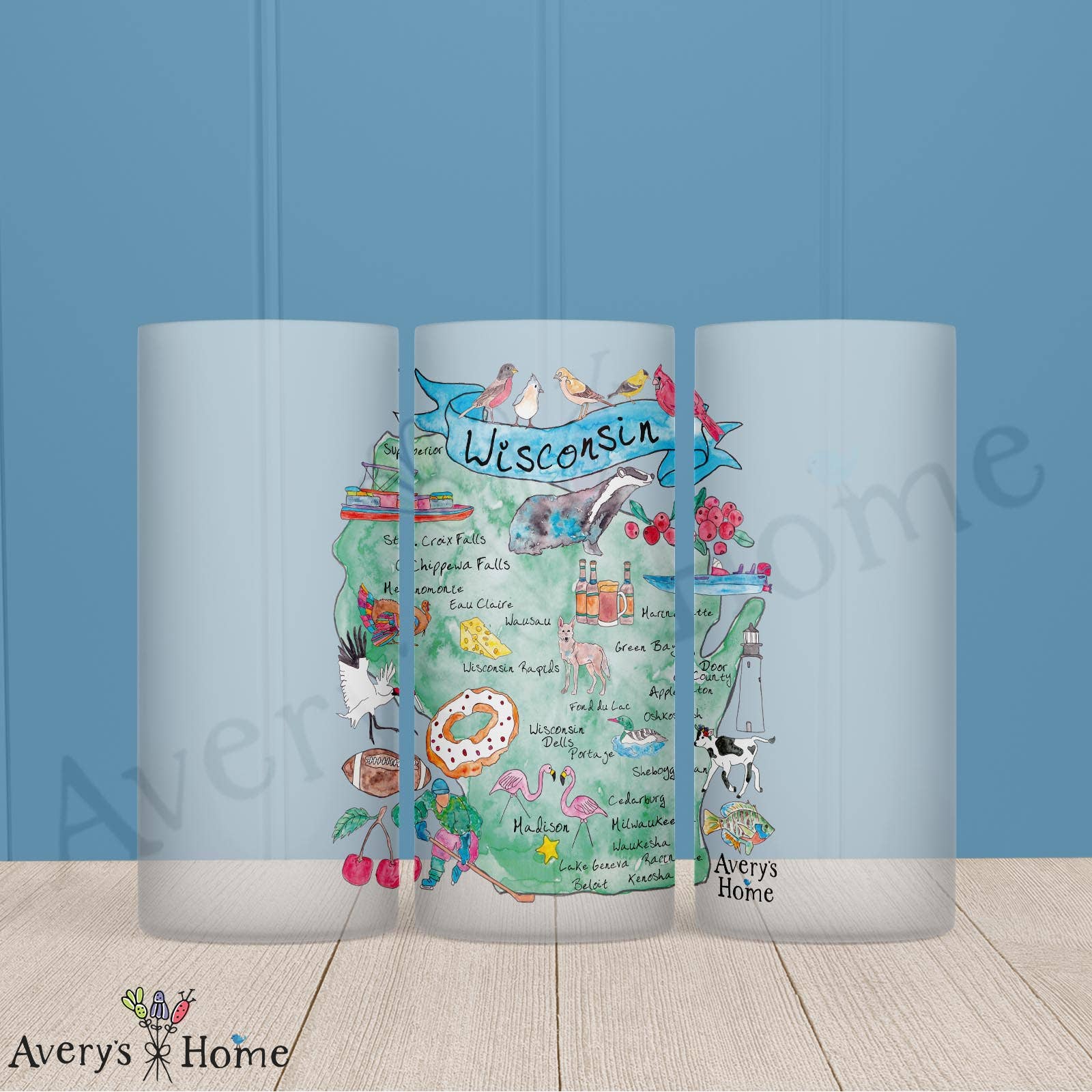 Wisconsin State Map Frosted Drinking Glass