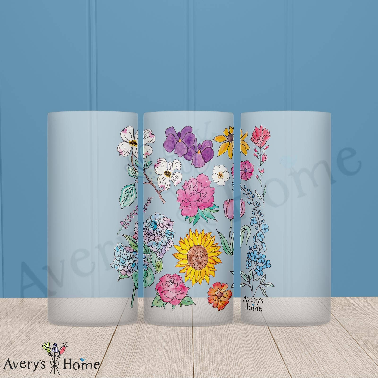 Flower Garden Frosted Drinking Glass