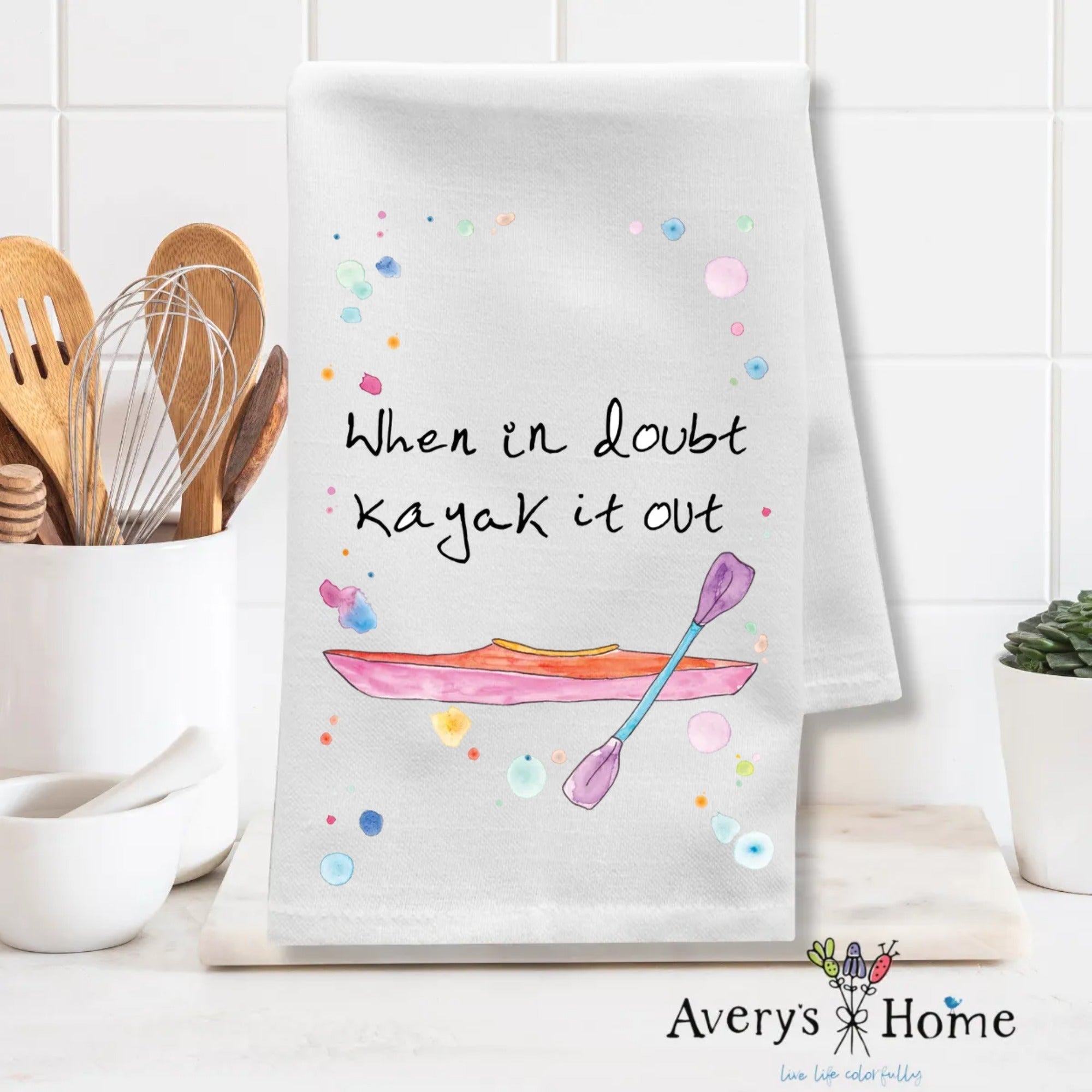 Kayak it Out dish towel design detail
