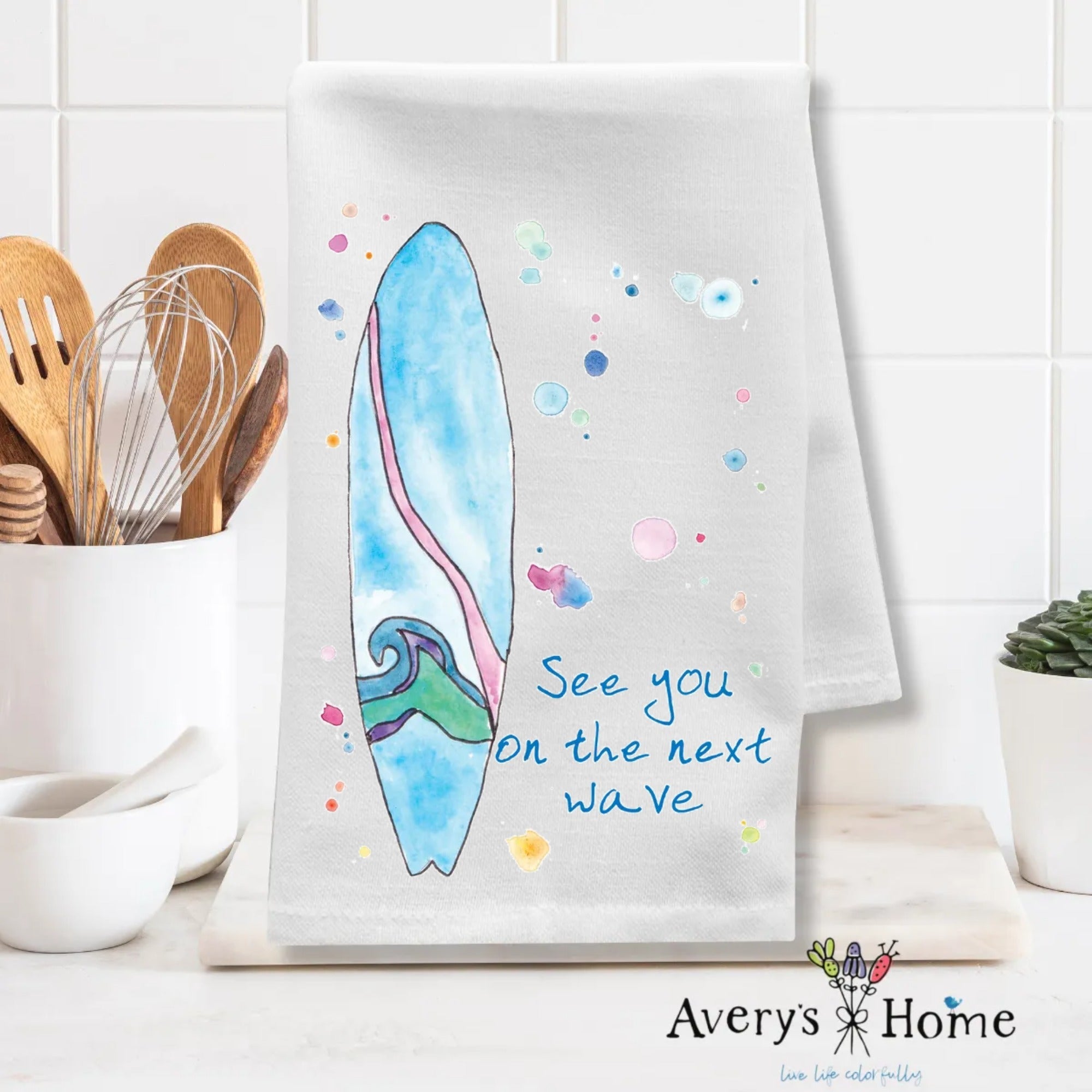 Surfing Next Wave dish towel design detail