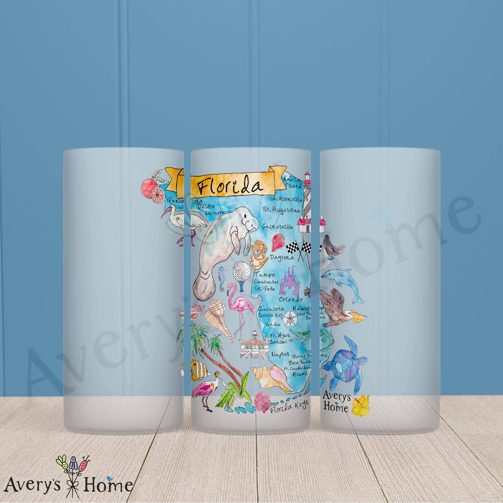 Florida State Map Frosted Drinking Glass