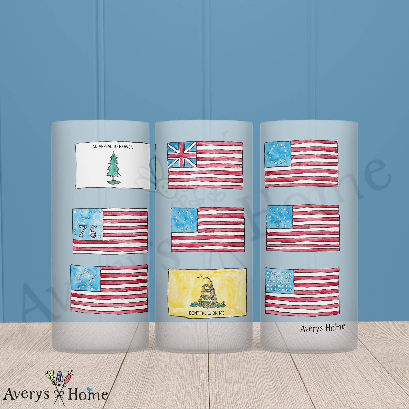 American Flag History Frosted Drinking Glass