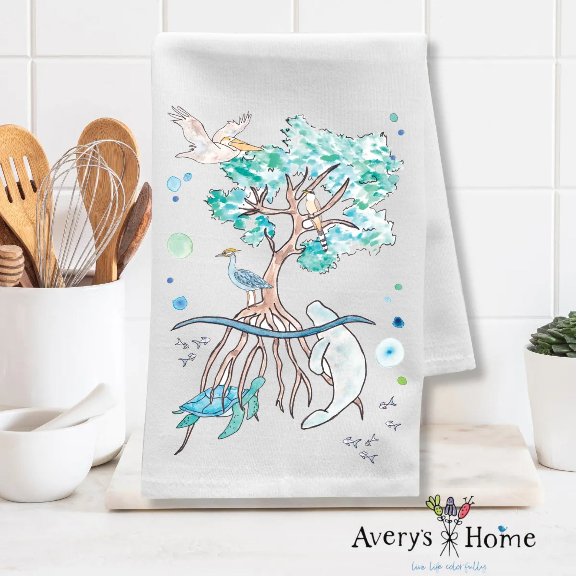 Mangrove Ecosystem dish towel design detail
