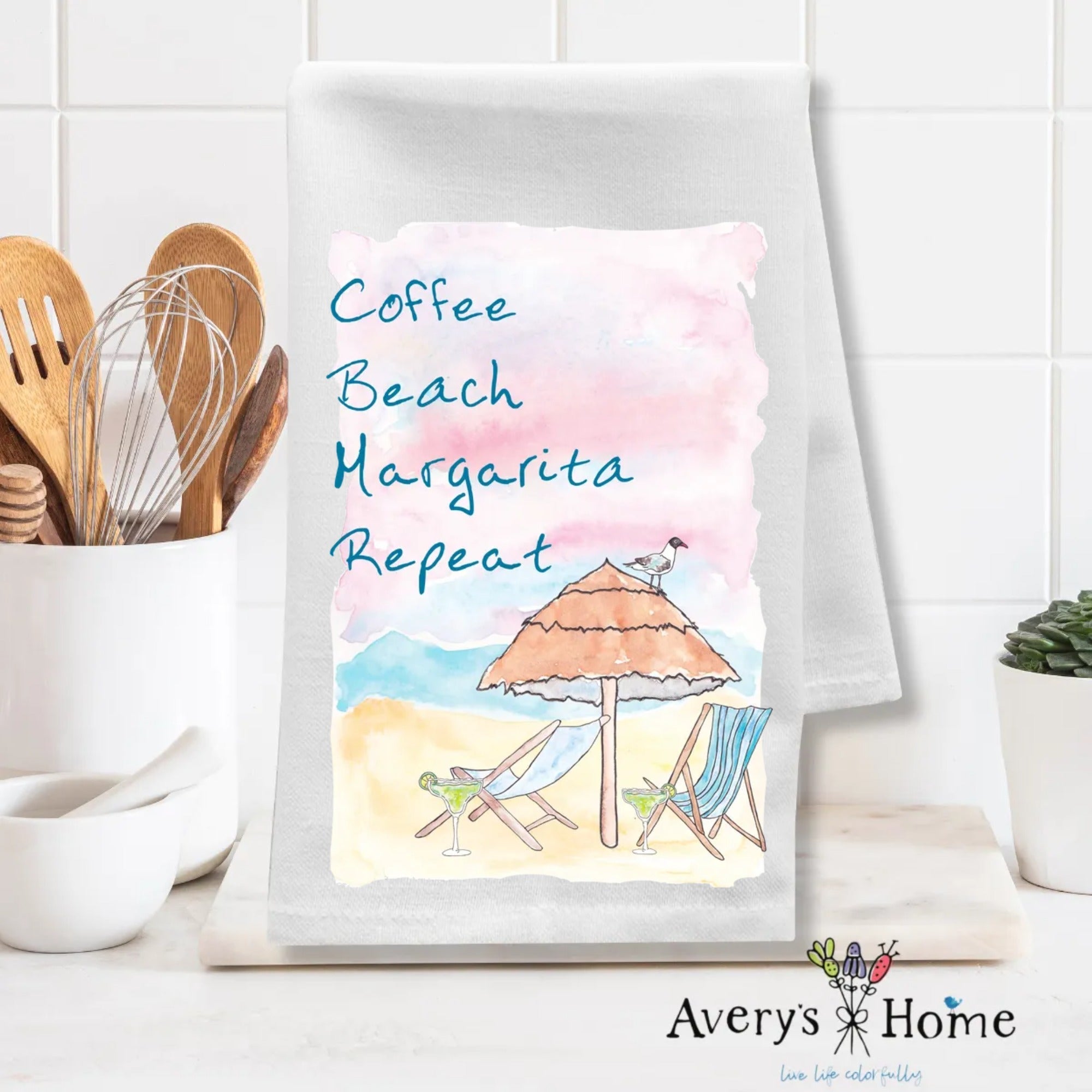 Coffee Beach Margarita Repeat dish towel folded, 27x27 flour sack cotton