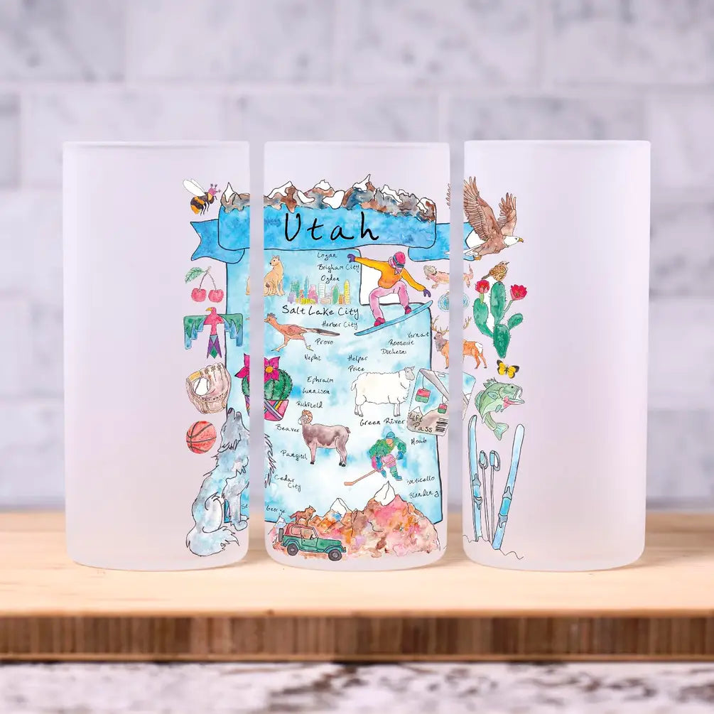 Utah State Map Frosted Drinking Glass