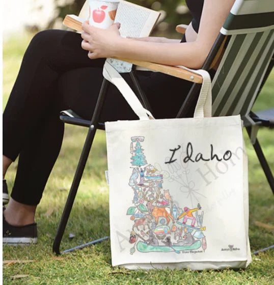 Idaho State Icons cotton tote bag, art by Avery Jackson