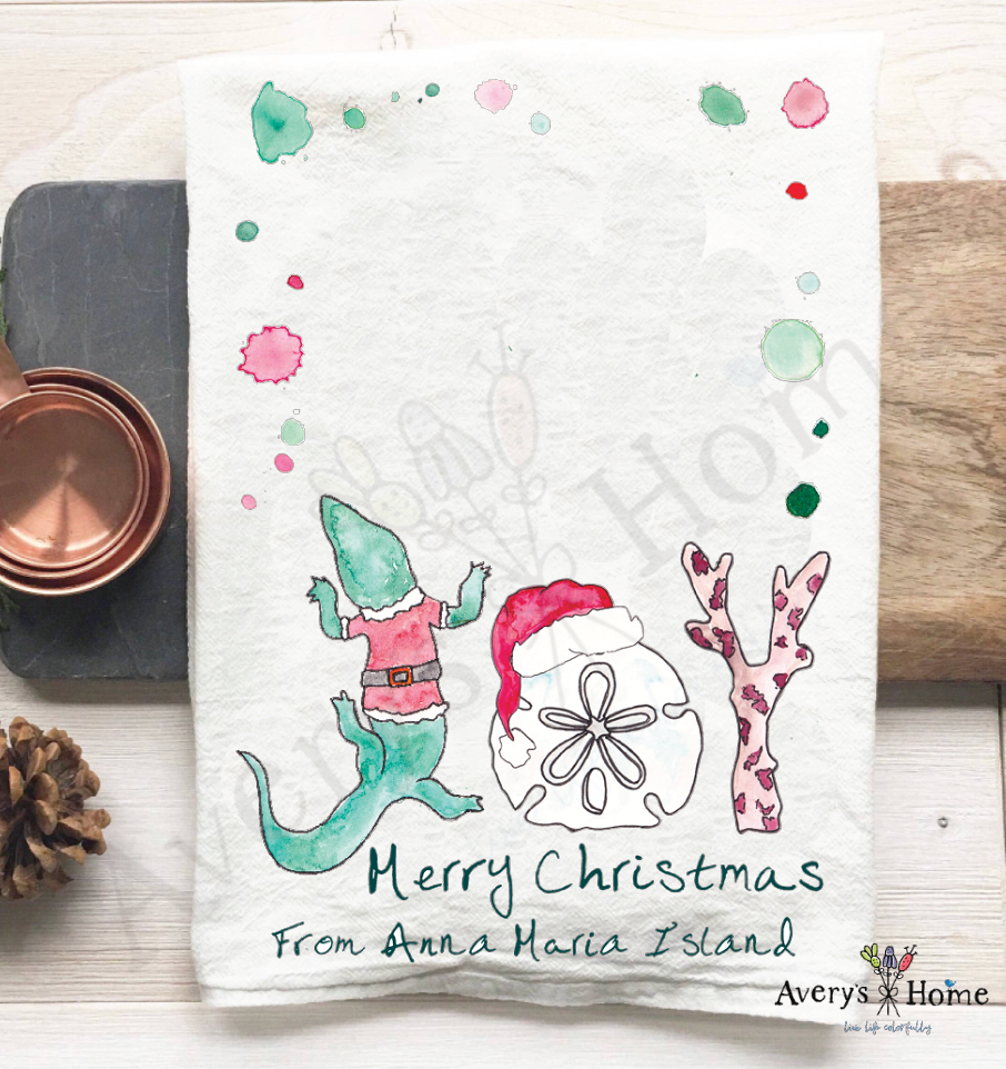 Coastal Joy Christmas dish towel detail