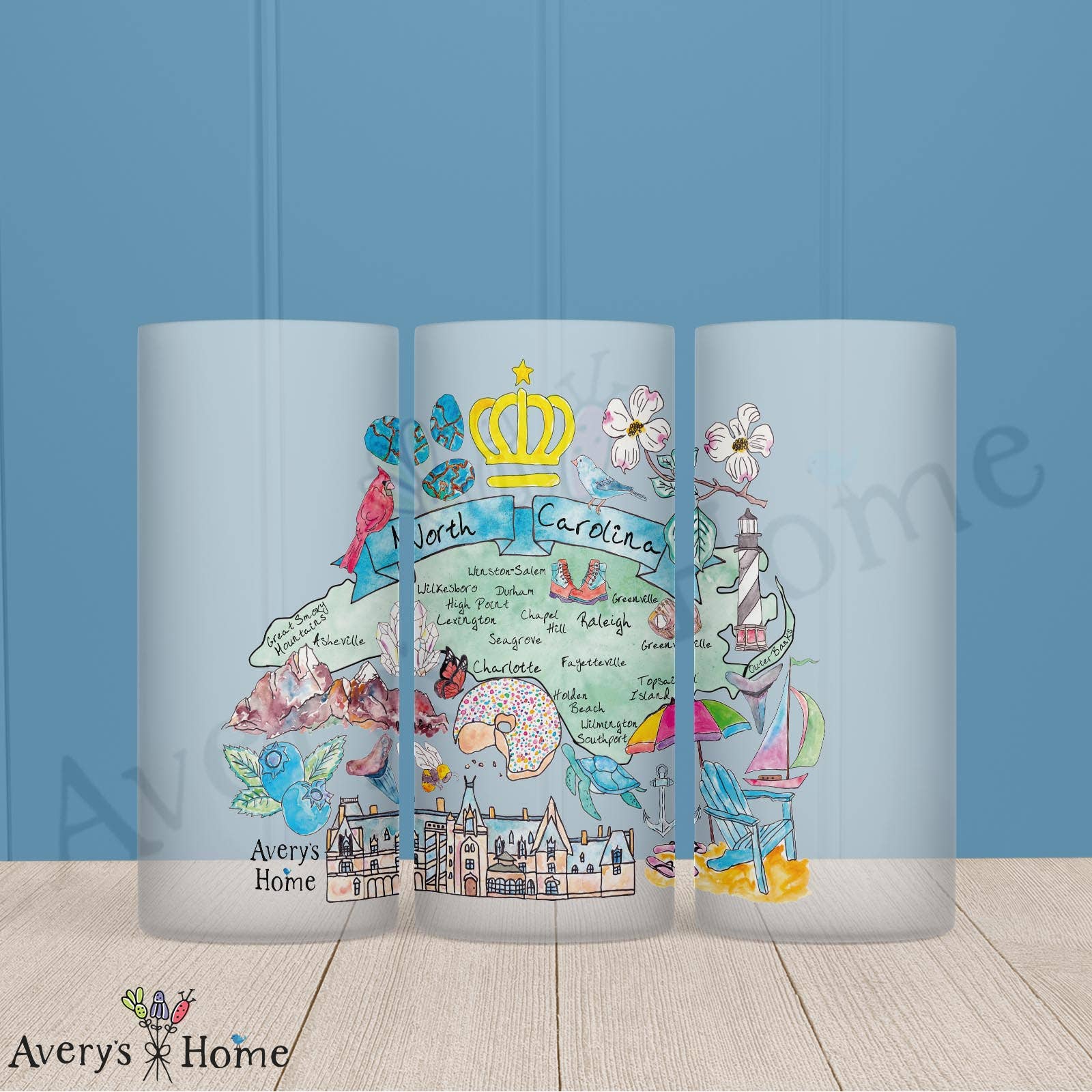 North Carolina State Map Frosted Drinking Glass