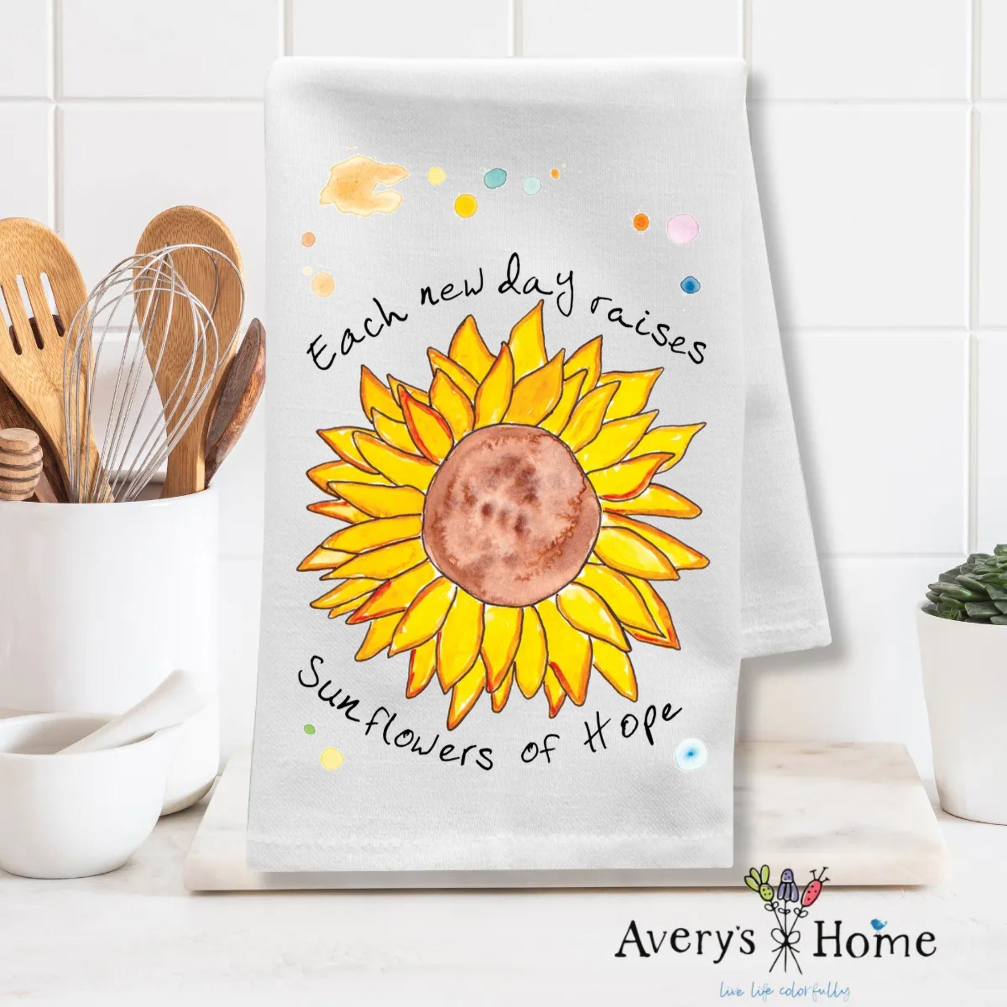 Sunflowers of Hope dish towel design detail