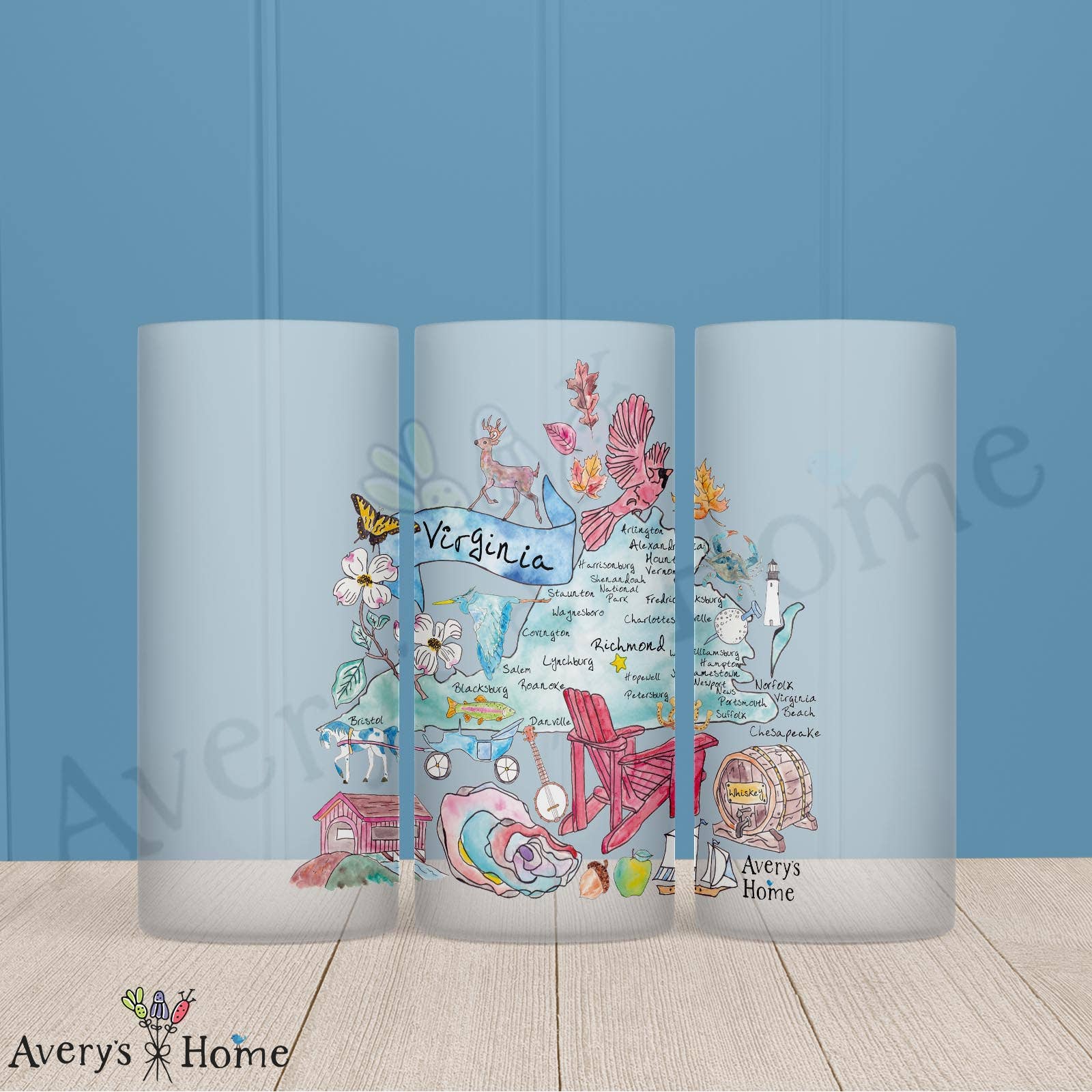 Virginia State Map Frosted Drinking Glass