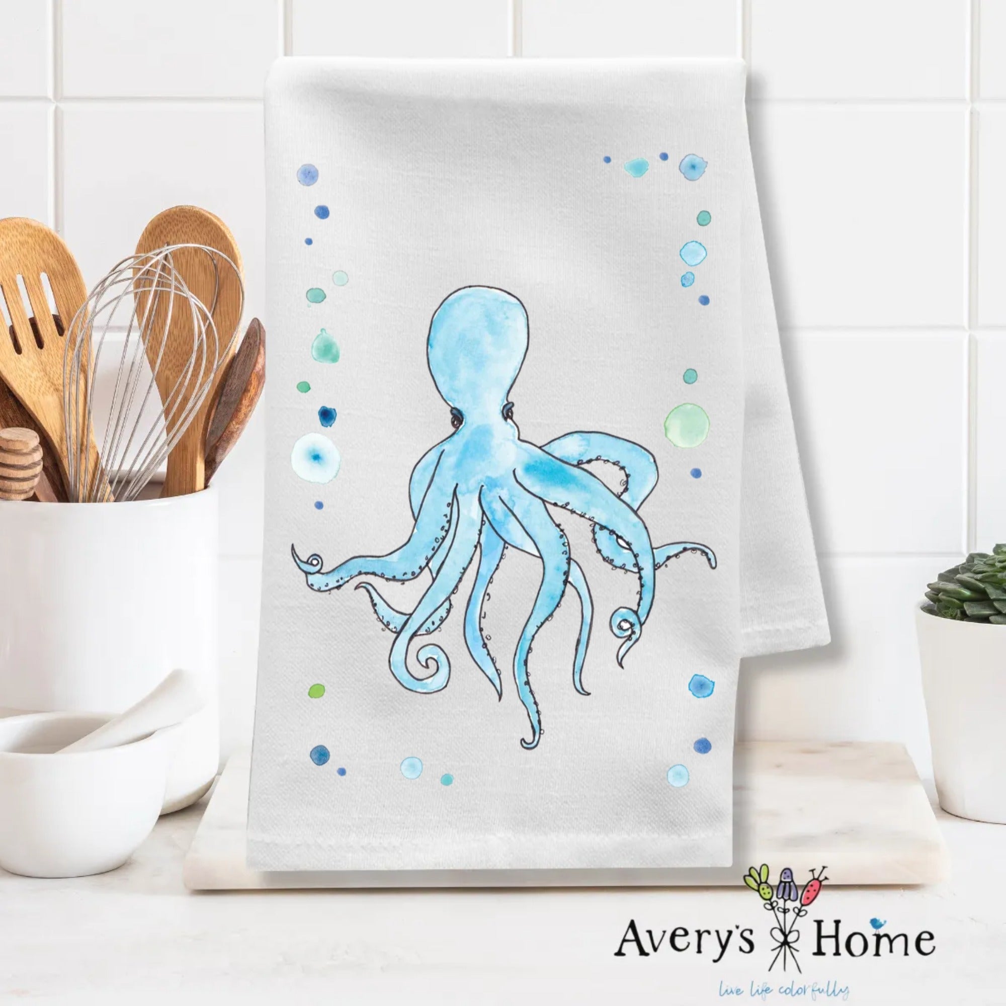 Octopus Cute dish towel design detail
