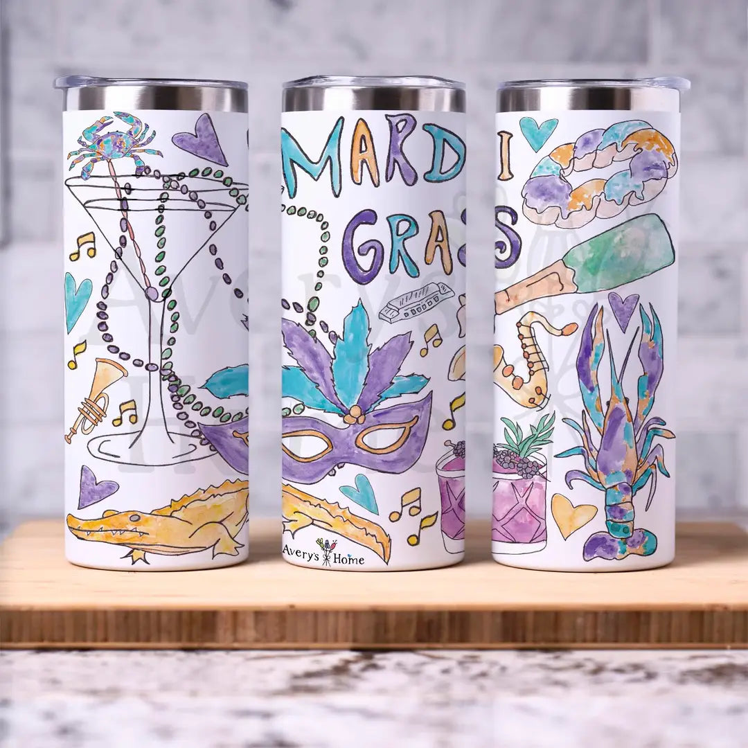 Mardi Gras 20 oz Skinny Tumbler