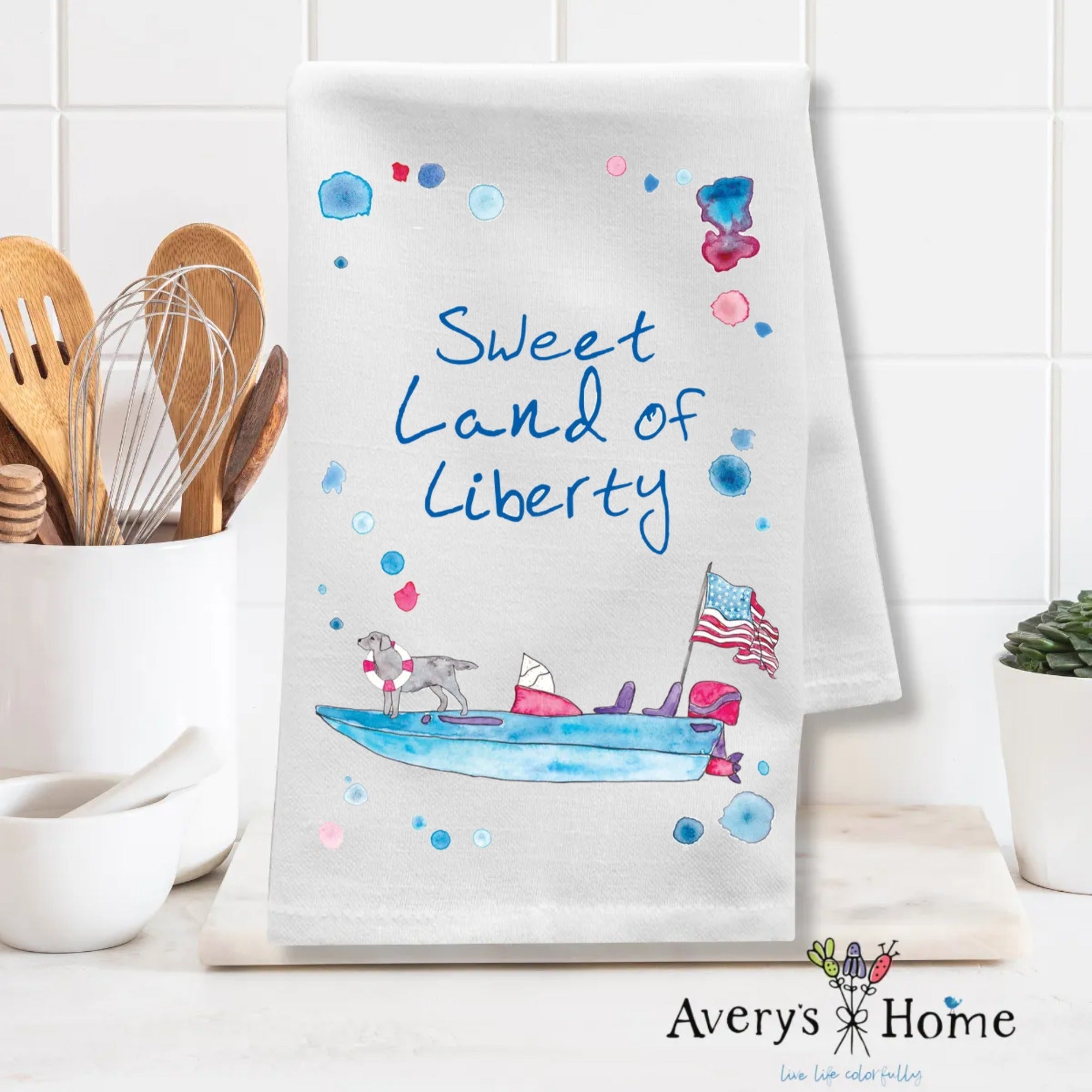 Sweet Land of Liberty dish towel design detail