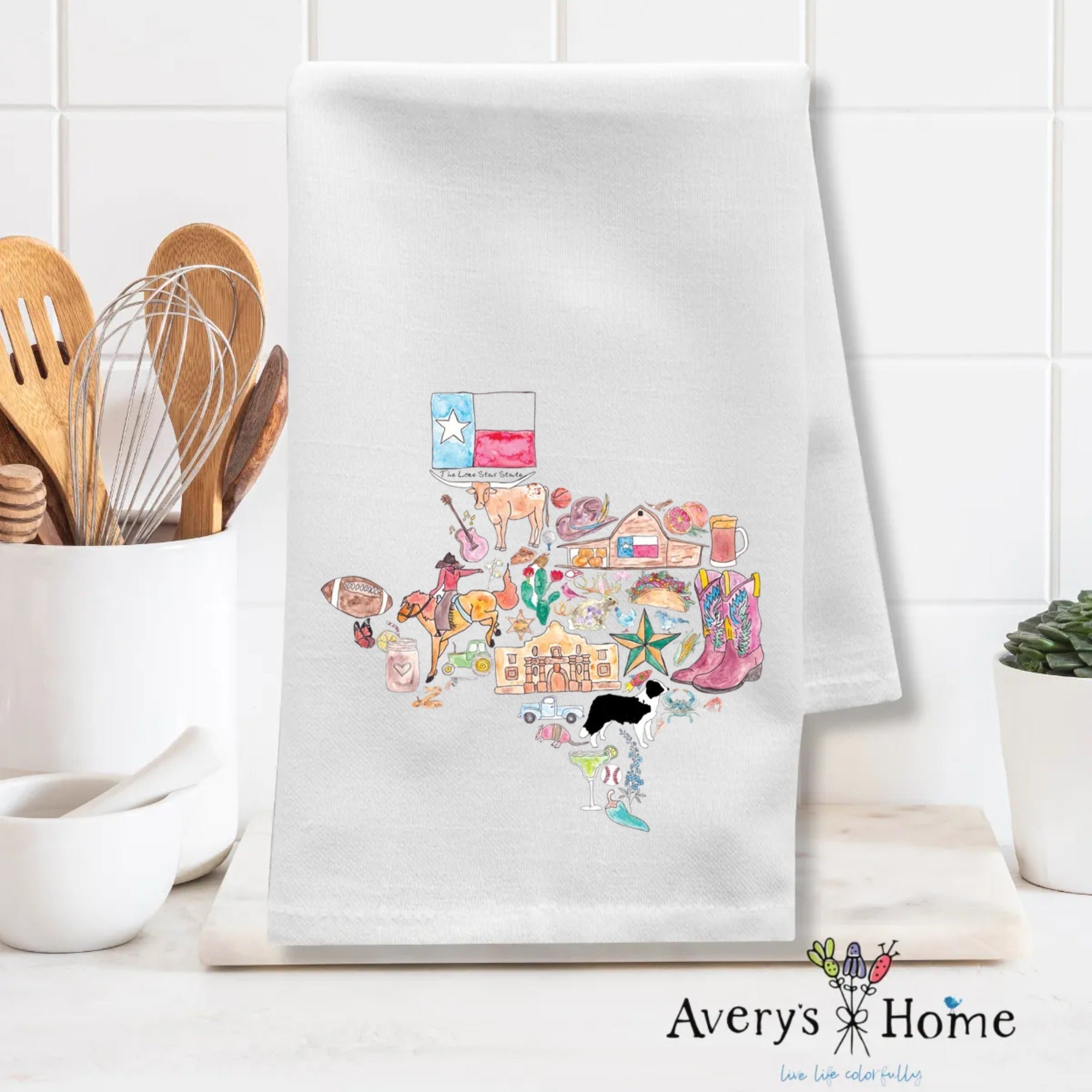 Texas State Icons dish towel design detail