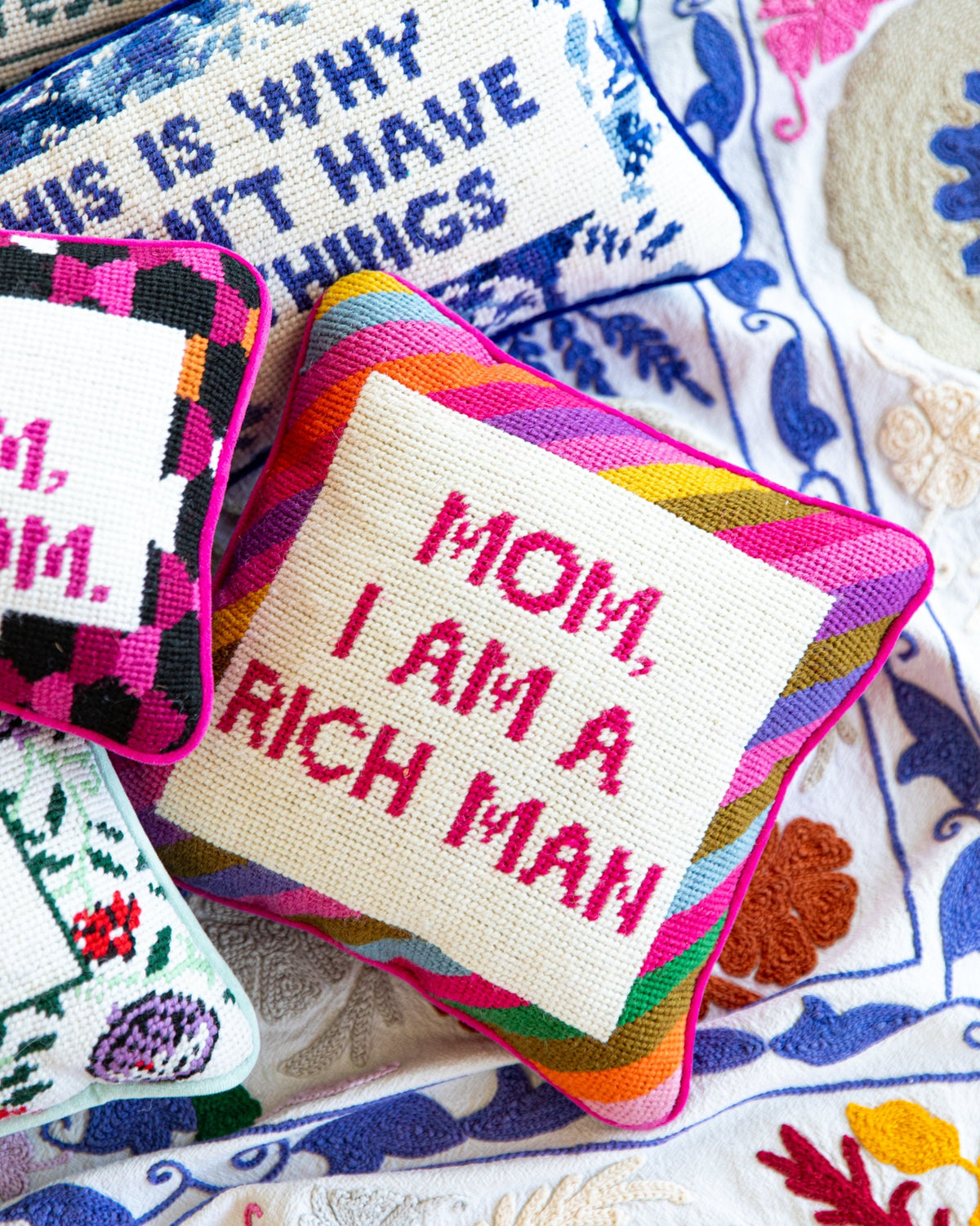 Rich Man Needlepoint Pillow