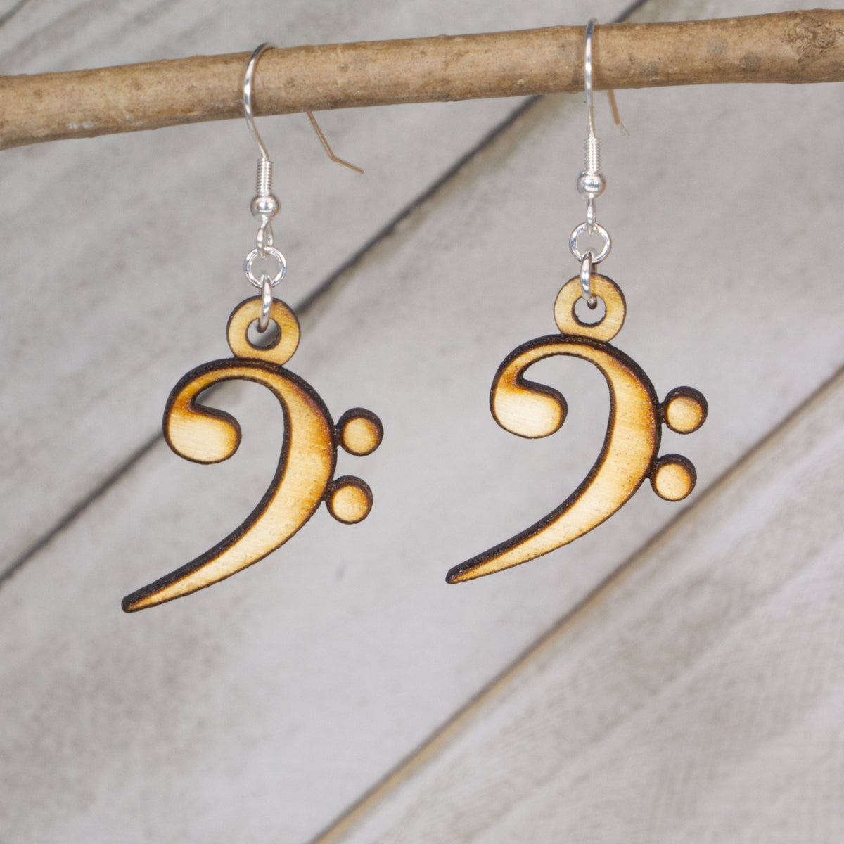 Bass Clef Wooden Dangle Earrings | Music Note Jewelry for Musicians