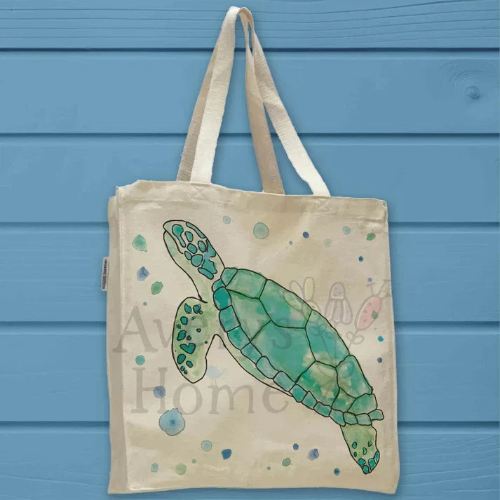 Green Sea Turtle cotton tote bag, art by Avery Jackson