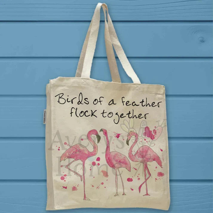 Flamingo Friends cotton tote bag, art by Avery Jackson