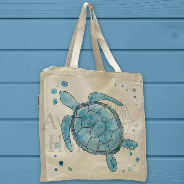Navy Sea Turtle cotton tote bag, art by Avery Jackson