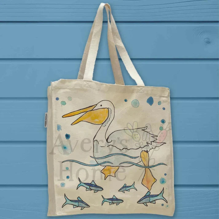 Pelican cotton tote bag, art by Avery Jackson