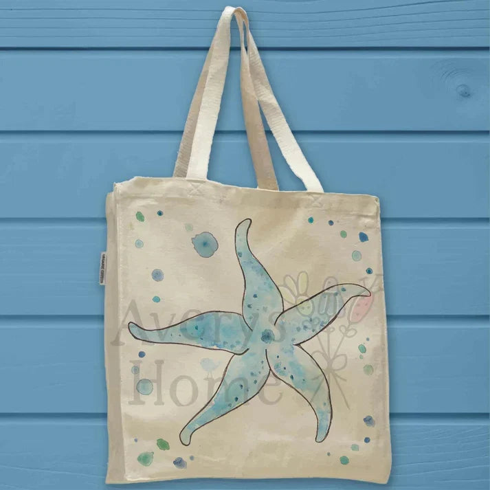 Starfish cotton tote bag, art by Avery Jackson