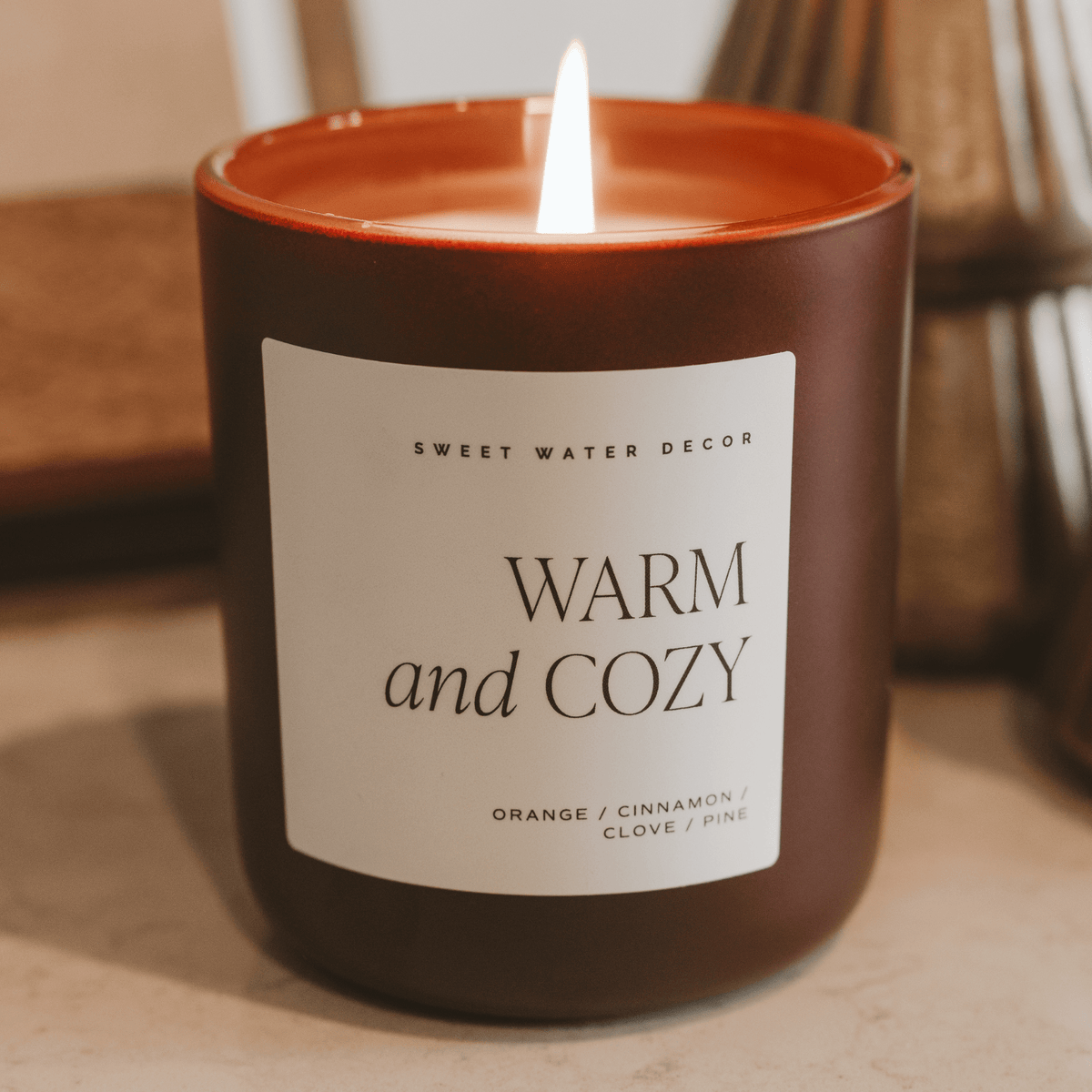 Warm and Cozy Soy Candle - Brown Matte Jar - 15 oz