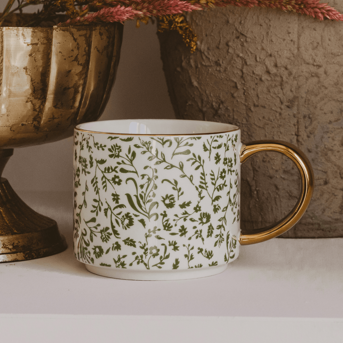 Green Ditsy Floral 14 oz Coffee Mug