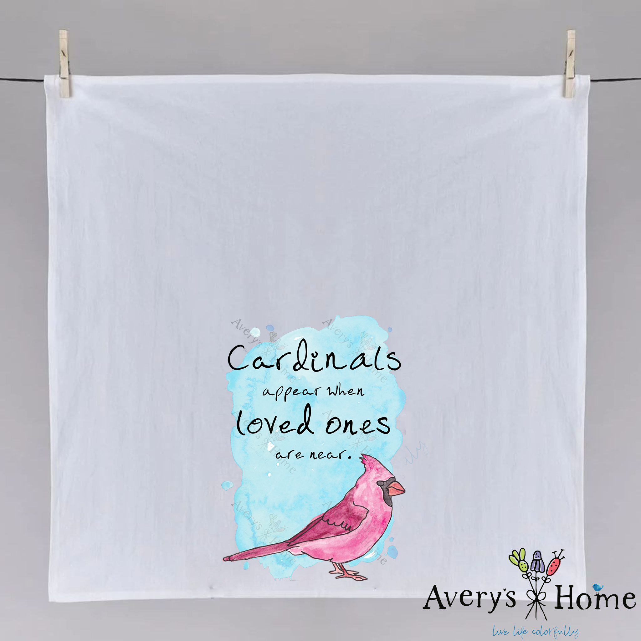 Cardinal Appears dish towel fully open, 27x27 flour sack cotton