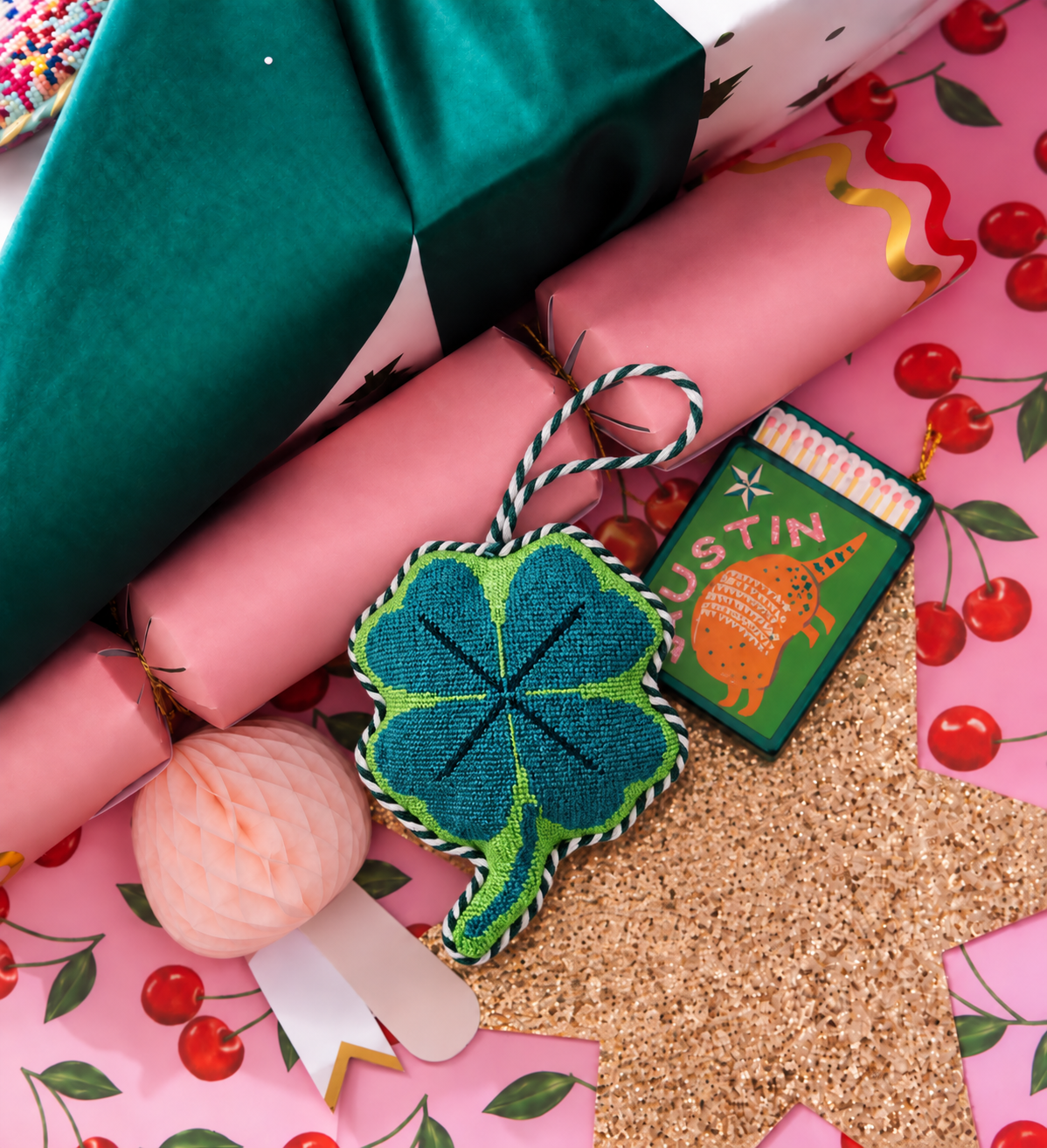 Needlepoint Icon Ornament - Four Leaf Clover