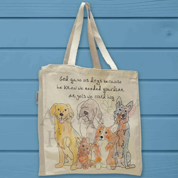 Guardian Angel Dog cotton tote bag, art by Avery Jackson