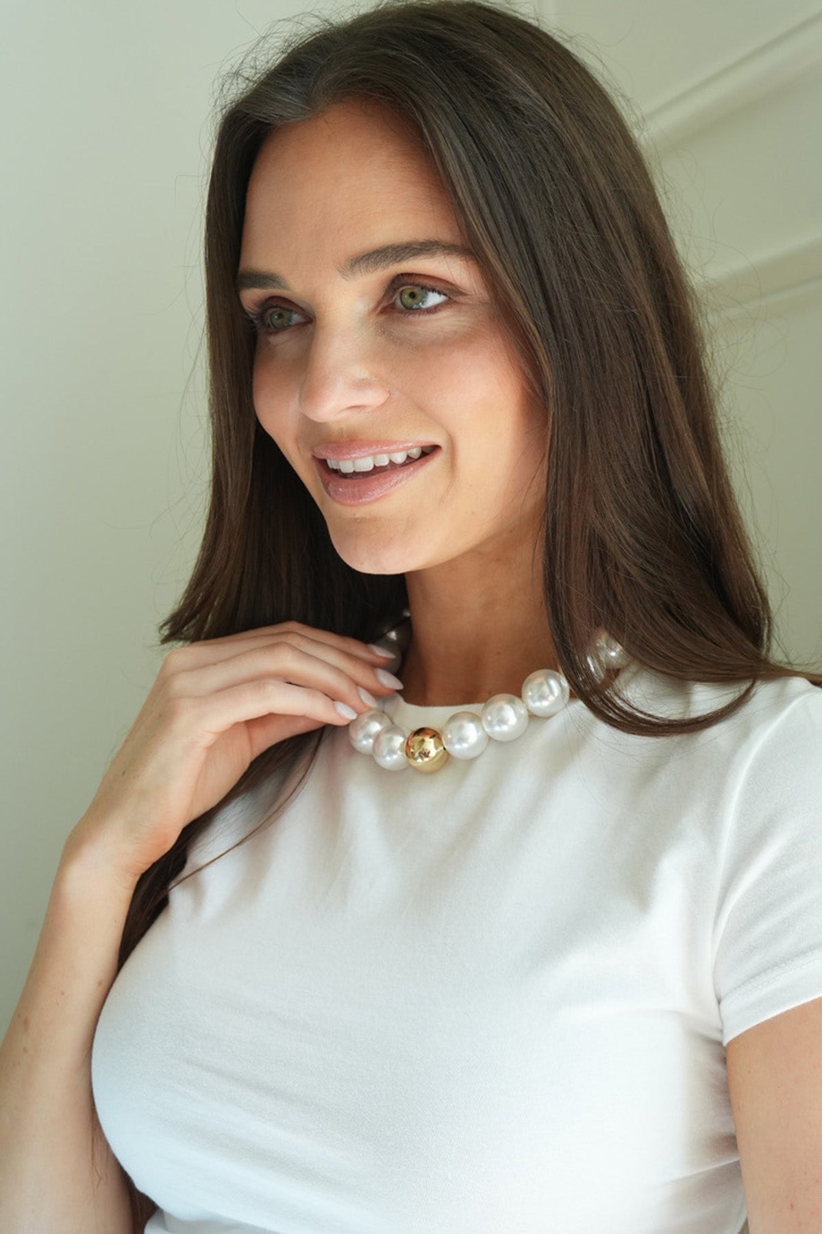 Marjorie Beaded Gumball Necklace in Ivory Pearl