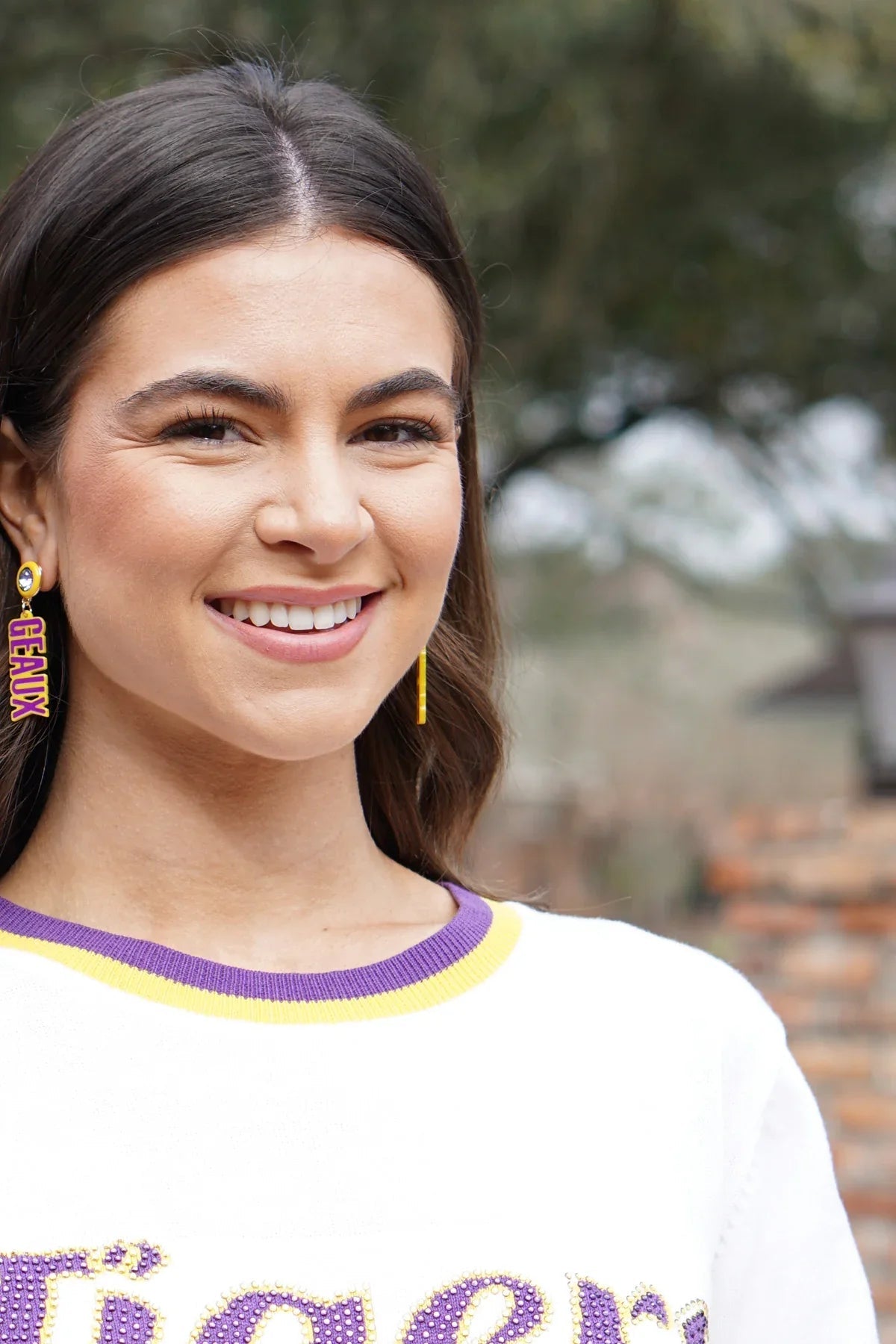 LSU Tigers Resin Block Letter Earrings in Purple