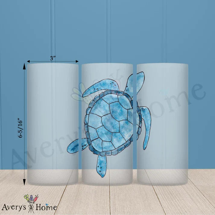 Navy Sea Turtle Frosted Drinking Glass