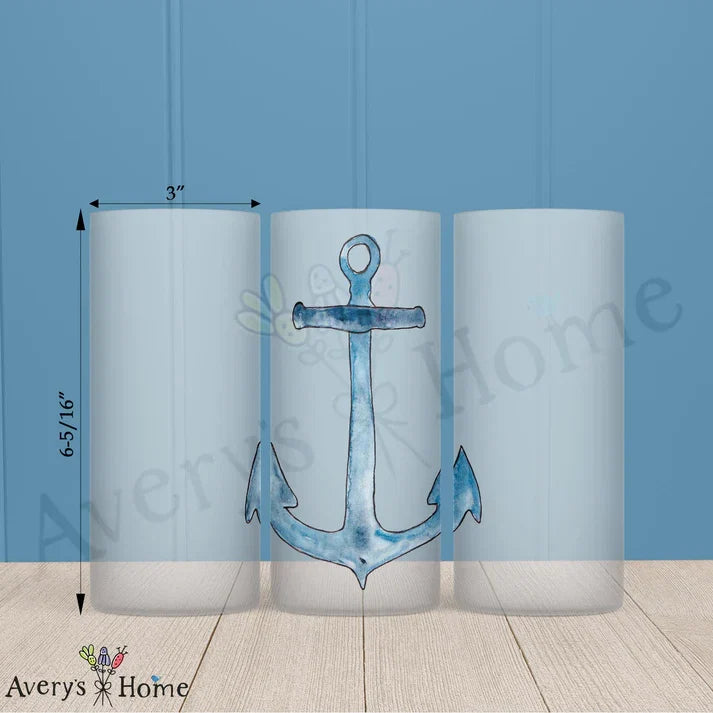 Navy Anchor Frosted Drinking Glass