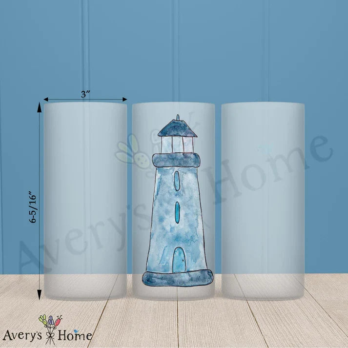 Blue Lighthouse Frosted Drinking Glass