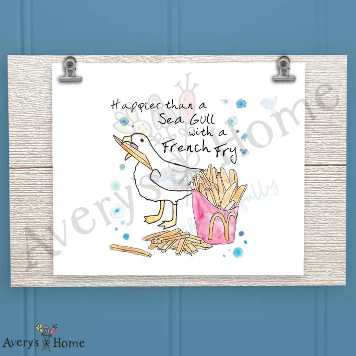 Seagull with a French Fry Frosted Drinking Glass