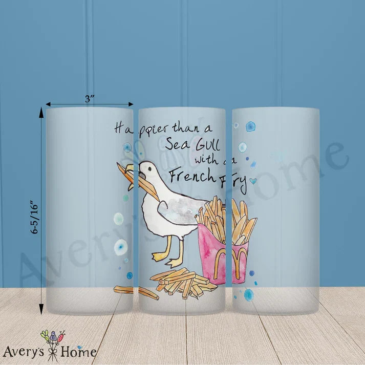 Seagull with a French Fry Frosted Drinking Glass