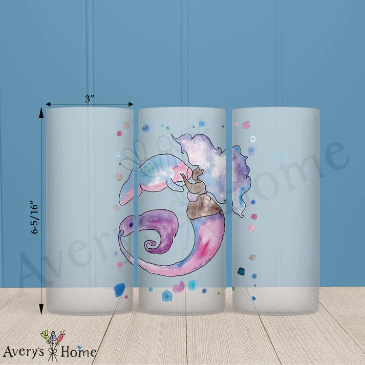 Mermaid & Manatee Frosted Drinking Glass