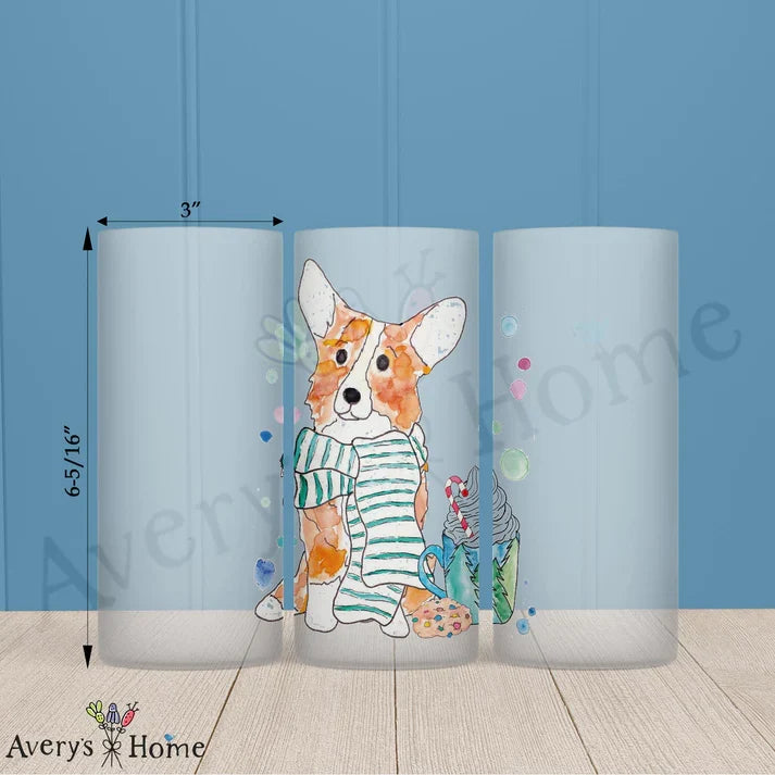 Winter Corgi Frosted Drinking Glass