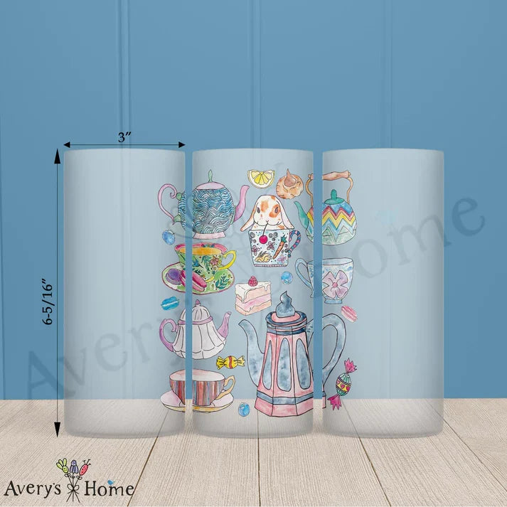 Tea Time Frosted Drinking Glass