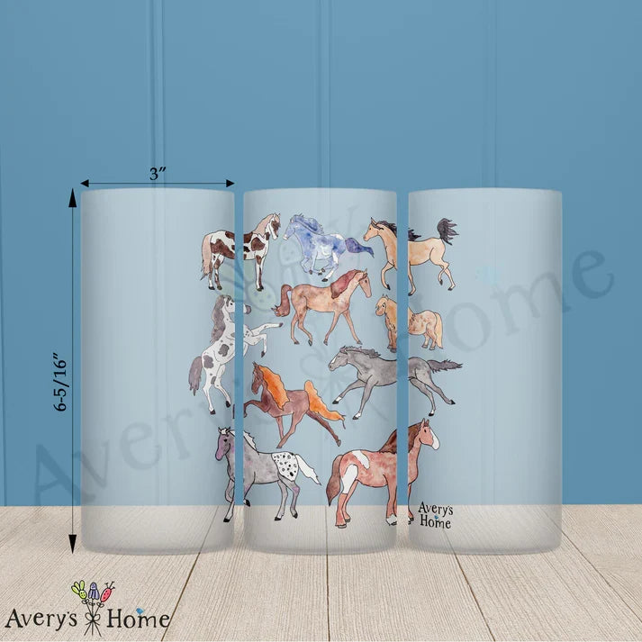 American Horses Frosted Drinking Glass