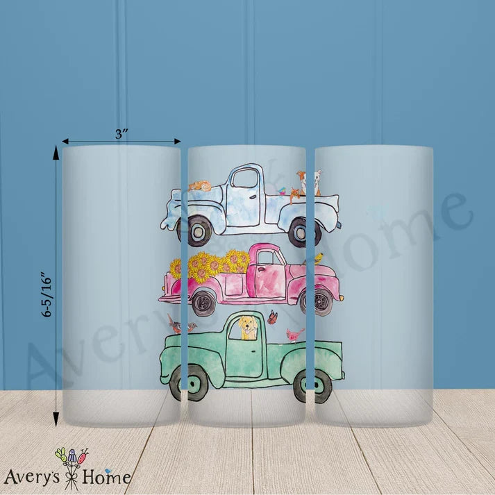 Spring Pickup Trucks Frosted Drinking Glass