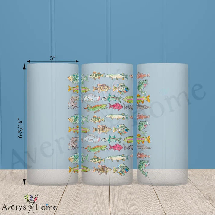 Lake Fish Pattern Frosted Drinking Glass