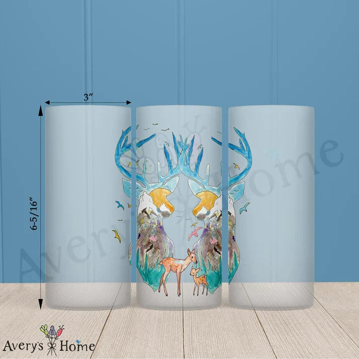 Mountain Deer Frosted Drinking Glass