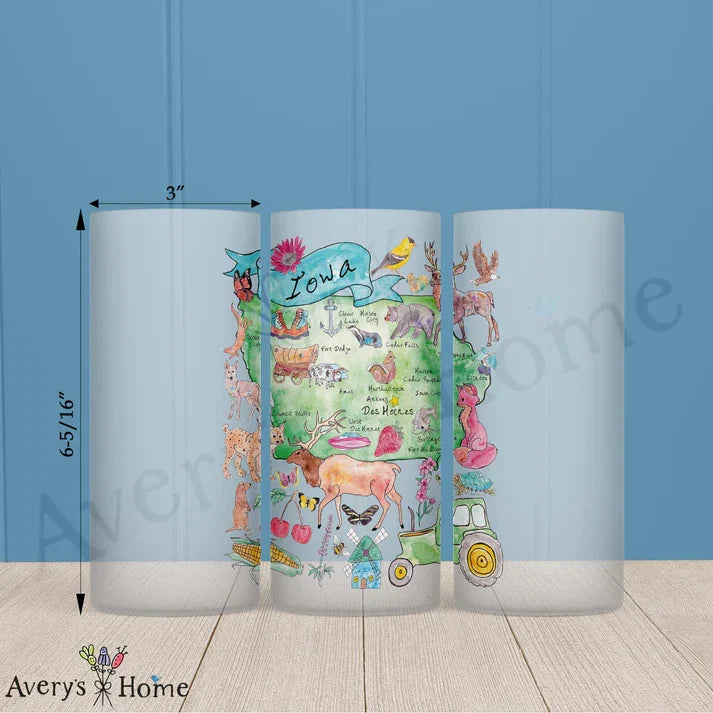 Iowa State Map Frosted Drinking Glass