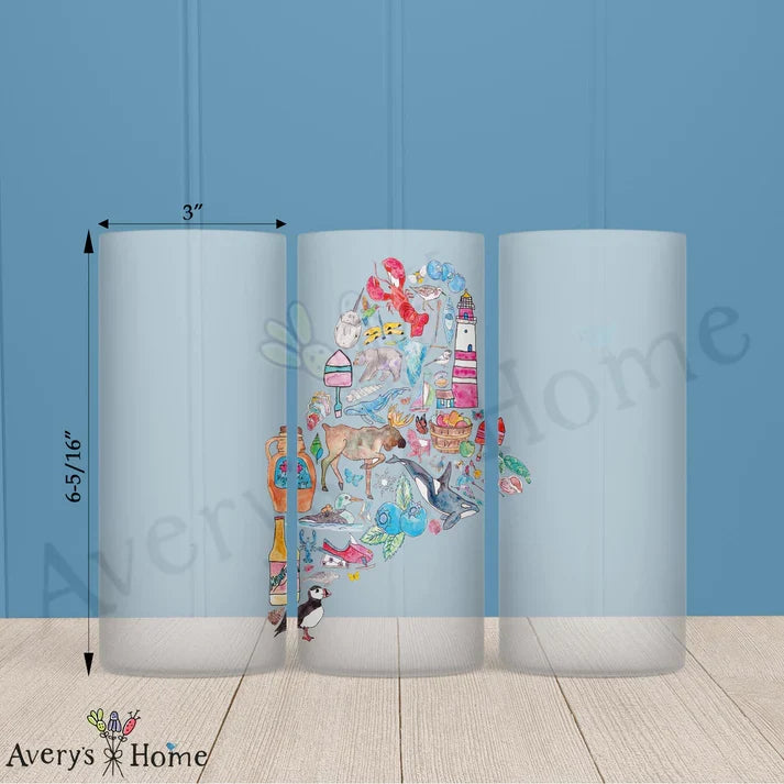 Maine State Icons Frosted Drinking Glass