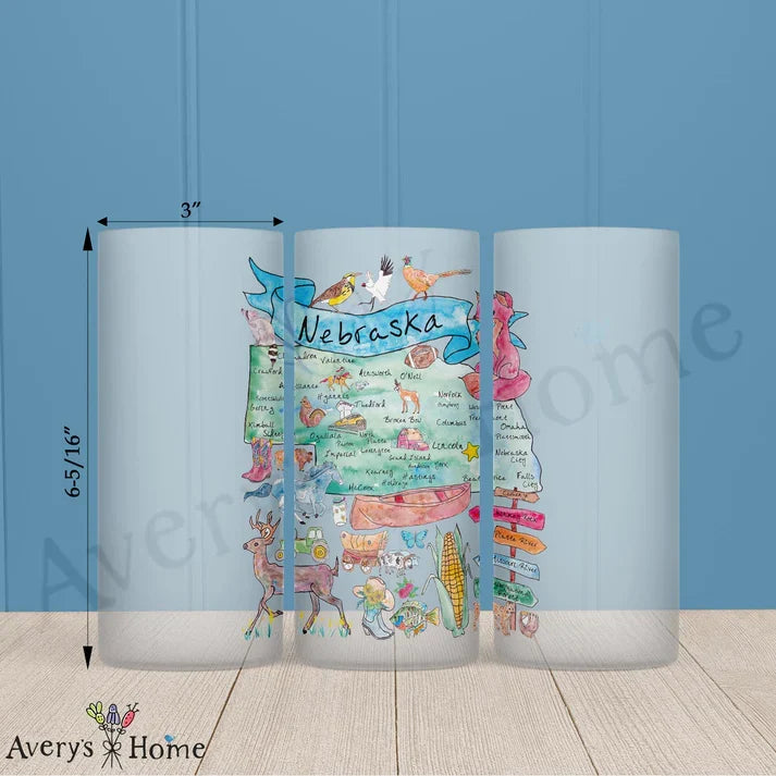 Nebraska State Map Frosted Drinking Glass