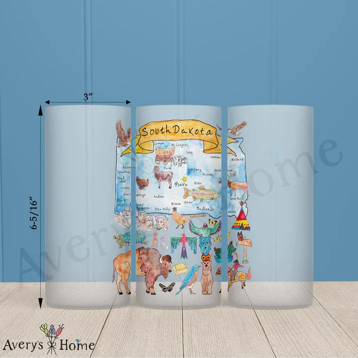 South Dakota State Map Frosted Drinking Glass