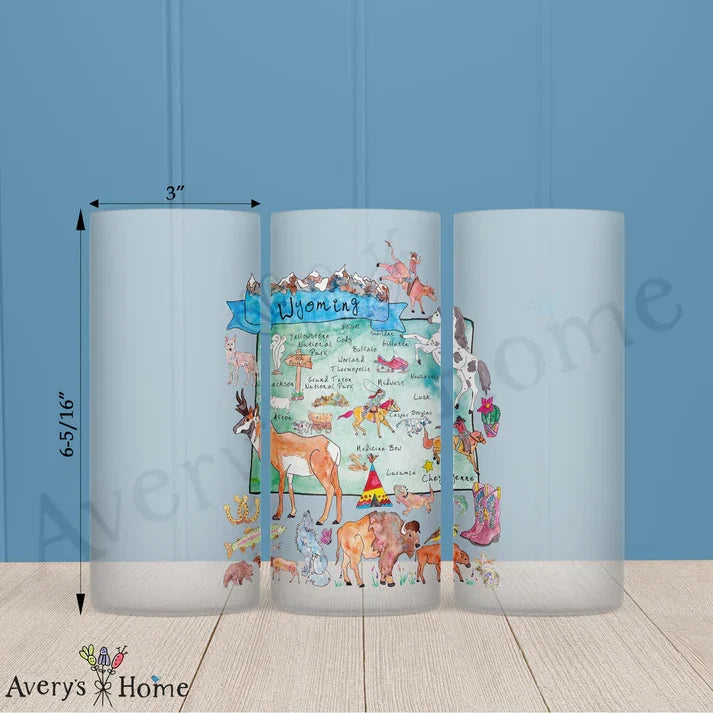 Wyoming State Map Frosted Drinking Glass
