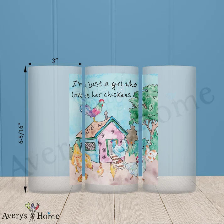 Girl Who Loves Her Chickens Frosted Drinking Glass